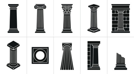 Fototapeta premium Eine Sammlung von zehn verschiedenen architektonischen Säulenstilen, die in Schwarzweiß dargestellt sind.