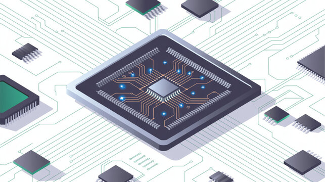 Microchip, circuit board, electronic components, technology isolated on Transparent Background