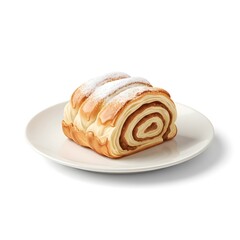 Fototapeta premium Cinnamon Cloud Roll Pastry on Plate, Gourmet Bakery Dessert Illustration, Modern Minimal Food Art