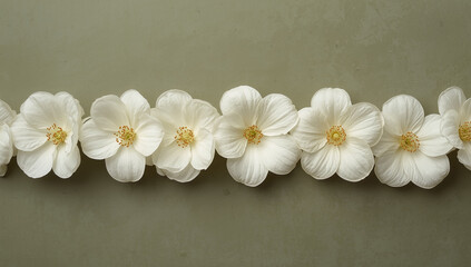 Obraz premium Horizontal line of delicate white flowers on textured surface