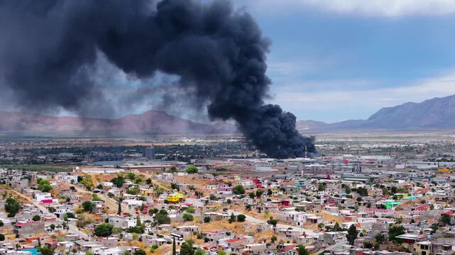 Cielo contaminado por humo negor en un incendio, da&ntilde;o del hambiente y naturaleza