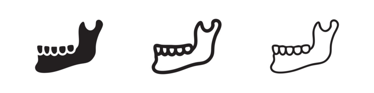 Human Lower Jaw Bone Mandible Icon Set in Solid and Outline Style