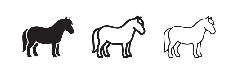 Fototapeta premium Pony or Horse Standing Icon Set, Domestic Animal Equine Vector Illustration