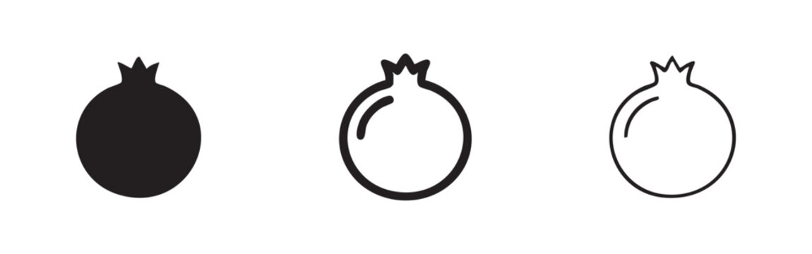 Pomegranate Fruit Icon Set for Healthy Diet and Nutrition