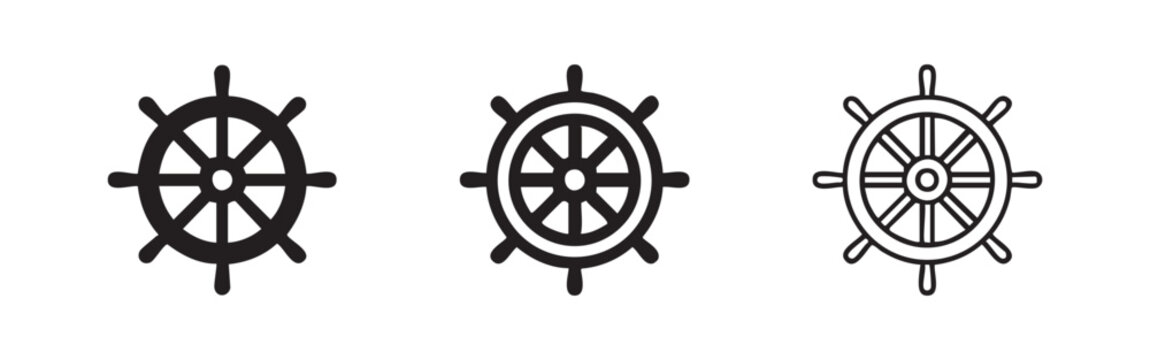 Wooden Ship Wheel Helm Icon Set for Steering and Leadership Concepts