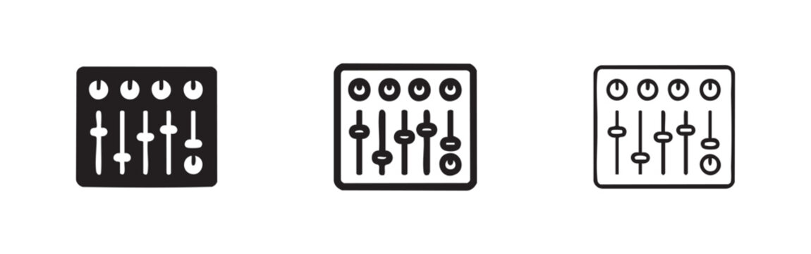 Audio mixer or sound equalizer icon set for music production and studio control.