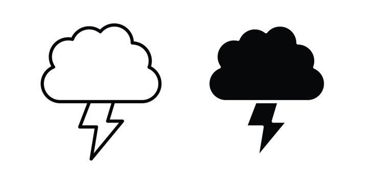 Thunderstorm weather icon series in black
