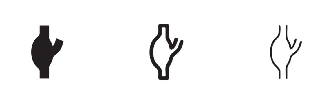 Human artery or blood vessel icon set in solid, outline, and line styles