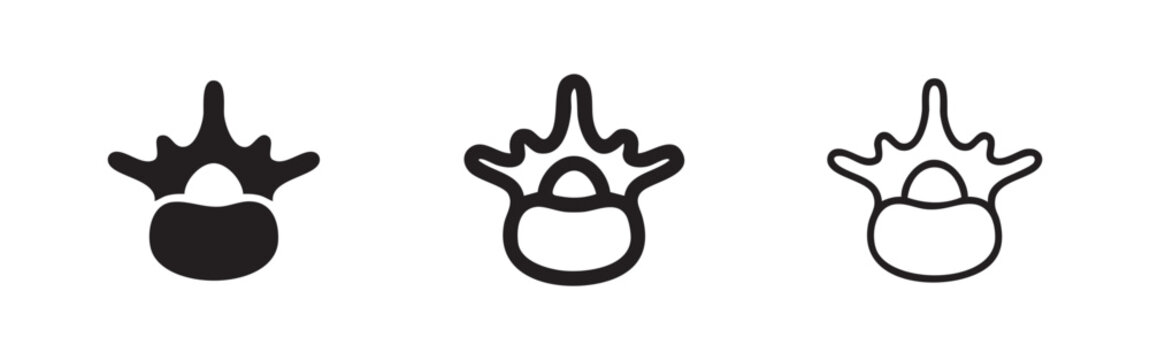 Human vertebra bone icon set in solid, outline, and line styles