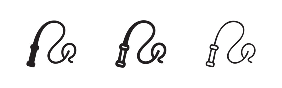 Simple Whip or Riding Crop Icon Set in Solid, Outline, and Line Art Styles