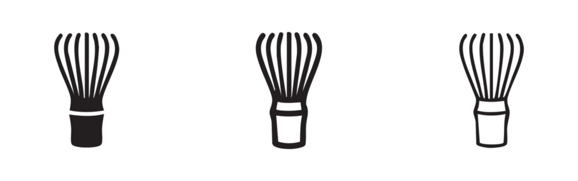 Traditional Bamboo Tea Whisk (Chasen) Icon Set for Matcha Preparation
