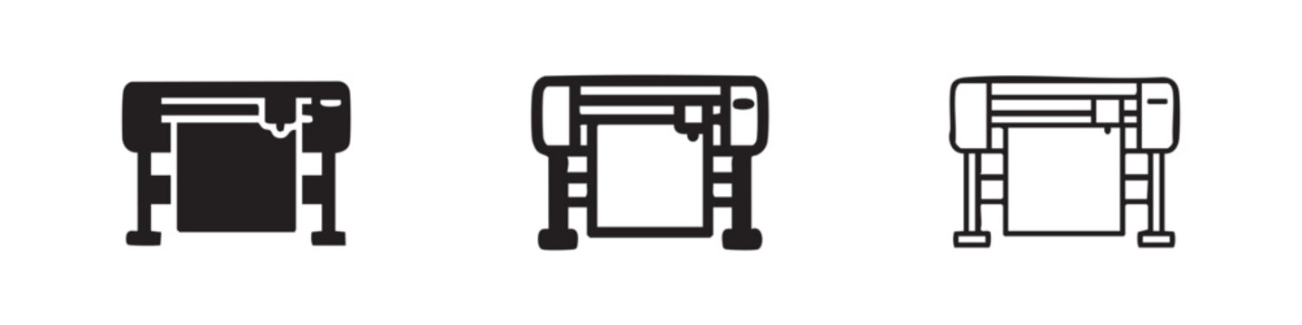 Large Format Printer Icon Set - Plotter Device Symbol in Different Styles