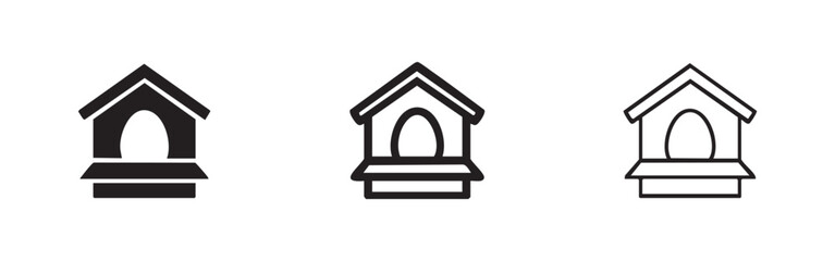 Nest box or chicken coop icon set with an egg, in solid, outline, and hand-drawn styles, symbolizing farm life. © liubomir118809