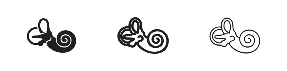 Inner ear cochlea and vestibular system icon set, detailed human anatomy symbol in various styles © liubomir118809