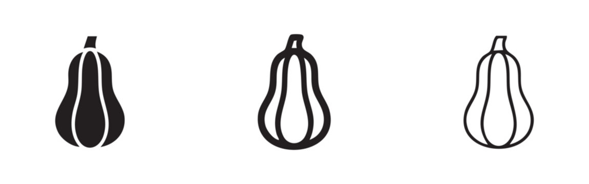 Zucchini or squash vegetable icon set, black filled, line art, and thin line styles.