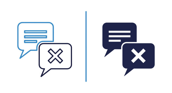Speech bubble with cross flat icon set - logo icons vector set. Blue, Black and white icons