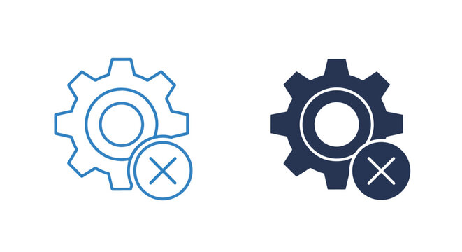 System gear settings error icon set - Minimalist, flat icon, outline, glyph, linear, clipart, sticker - icon set