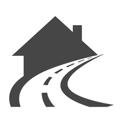 Fototapeta premium Minimalist House and Road Icon Symbol Representing Real Estate Property Location and Navigation