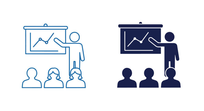 Business training presentation session - Minimalist, flat icon, outline, glyph, linear, clipart, sticker - icon set
