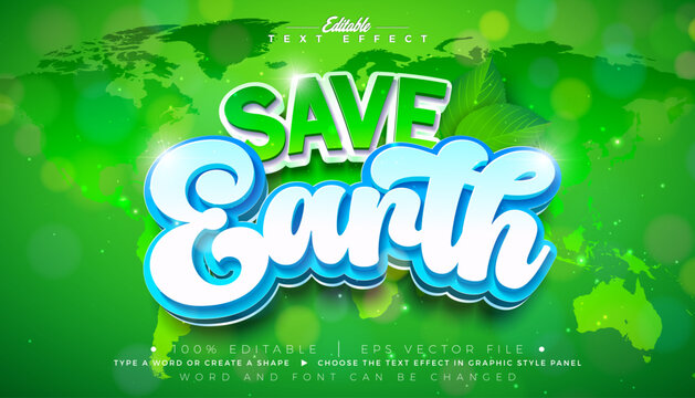 A vibrant typography design featuring the phrase Save Earth with a colorful gradient effect on a green world map background, ideal for eco-friendly poster and banner templates