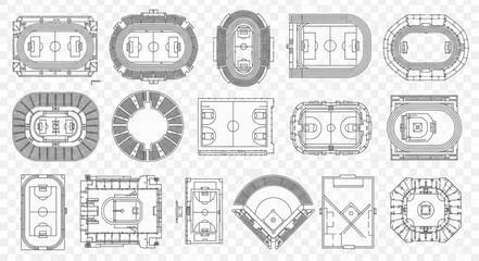 Obraz premium Collection of Stadium and Arena Top Down Architectural Drawings.