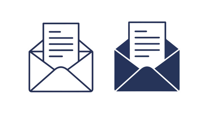 Open envelope with letter inside icon - Line and glyph solid icon and logo template - Clipart, sticker - icon set