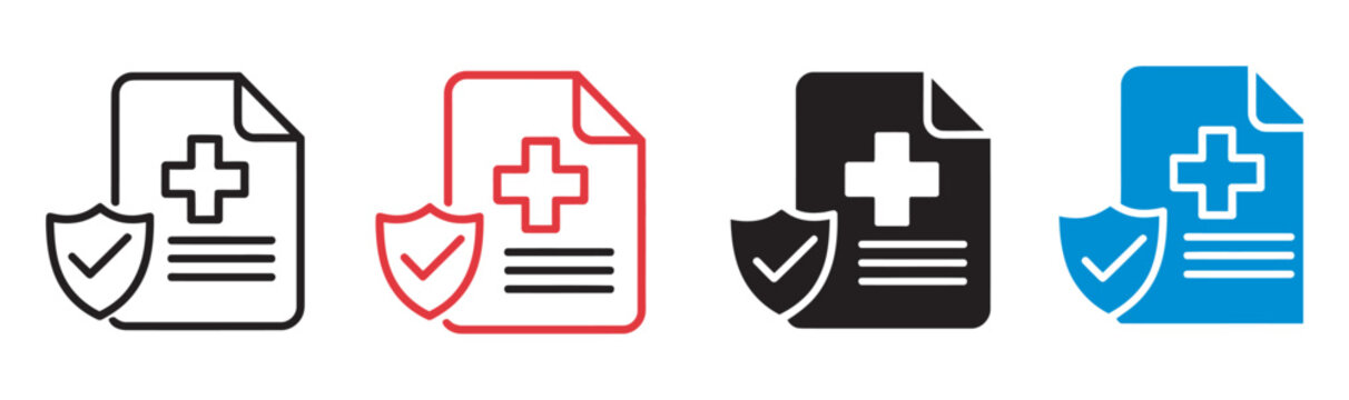 Medical certificate icon set multiple style collection, healthcare certification document, medical approval, diagnosis report and patient record verification vector illustration