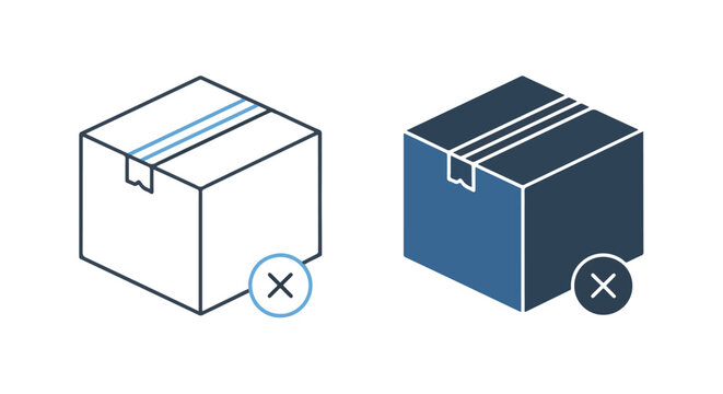 Parcel box with error symbol graphics - Editable line icons. Vector illustration - Glyph and solid icon set - Icon vector