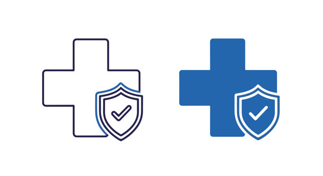 Medical health protection shield icon - Line and glyph solid icon and logo template - Clipart, sticker - icon set