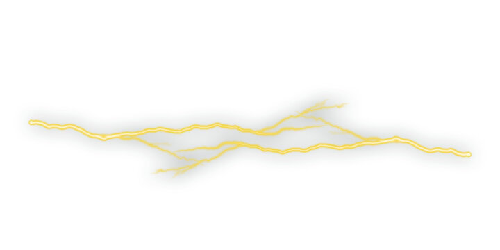 Glowing yellow lightning crack isolated on soft gray background. Electric energy streak with sharp branching lines for futuristic effects and storm concepts. Abstract power bolt design for sci fi 
