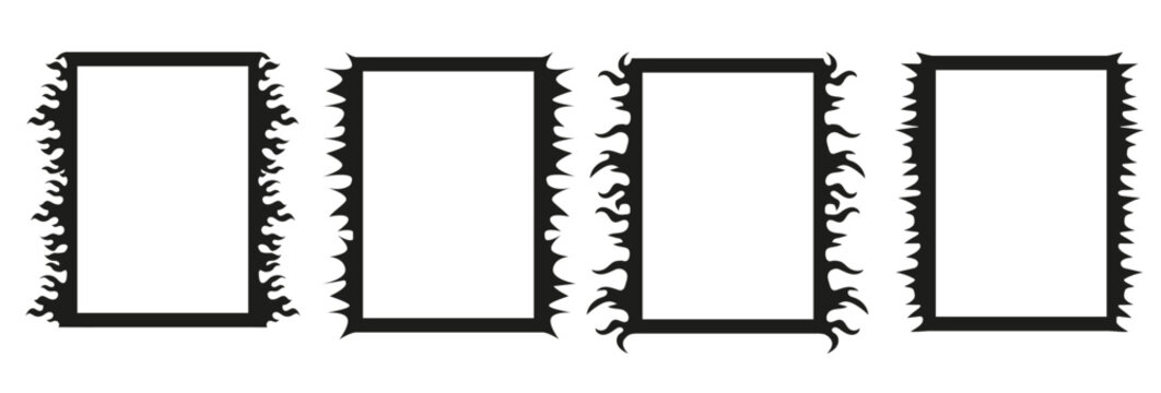 Set of y2k style tribal frame. Hand drawn cyber sigilism tattoo border. Aesthetic of 90s, 2000s. Vector illustration for poster, collage, design template.