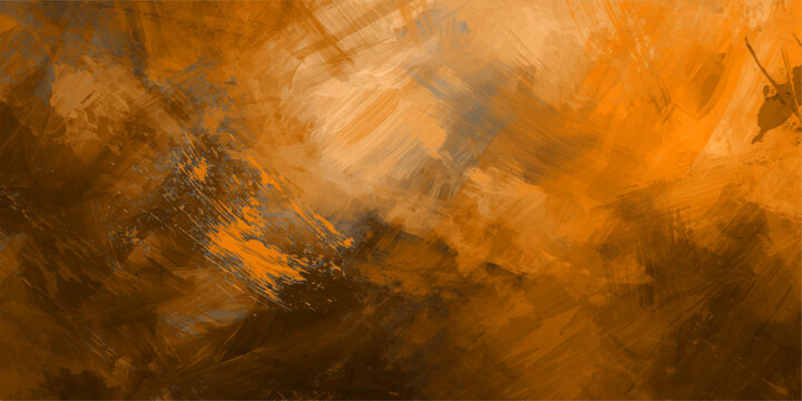 An abstract vintage grunge background texture featuring a hot design of dark orange and red smoke with yellow fire flames and light circles on textured old paper wallpaper