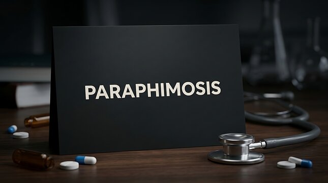 Paraphimosis emergency medical condition sign with stethoscope and antibiotic pills in clinical setting