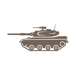 Fototapeta premium Brown military tank with long gun and antenna on white background