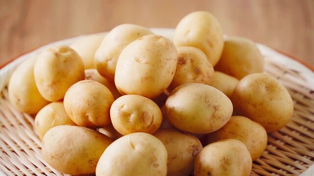 新じゃがいも 竹ざるに盛った春の旬野菜