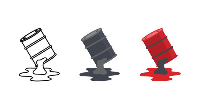 Spilled oil barrel icon vector set - logo icons vector set. Blue, Black and white icons