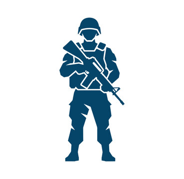 Soldier in combat gear holding a rifle standing alone  military personnel in action
