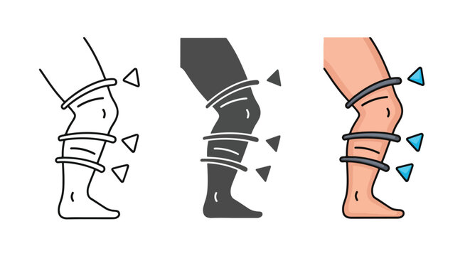 Knee compression sleeve vector icon set - Line and glyph solid icon and logo template - Clipart, sticker - icon set