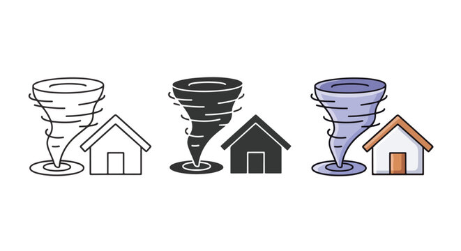 Tornado disaster weather vector icon set - Minimalist, flat icon, outline, glyph, linear, clipart, sticker - icon set
