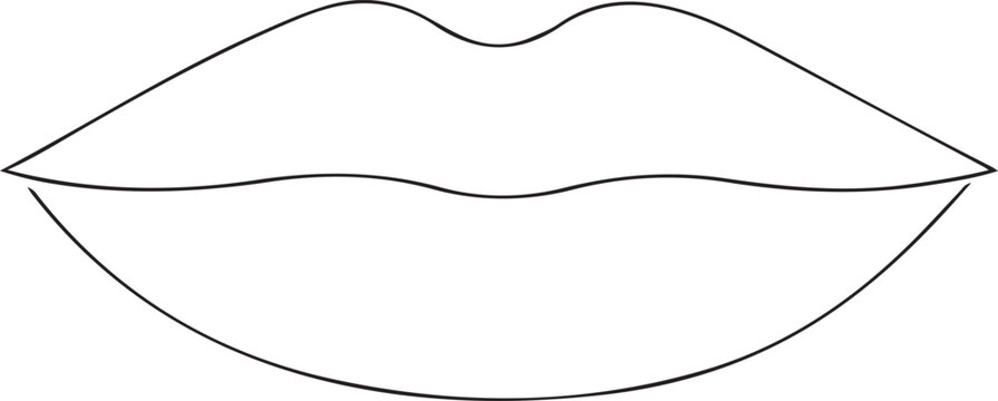 A black line drawing of a smiling mouth with lips vector illustration