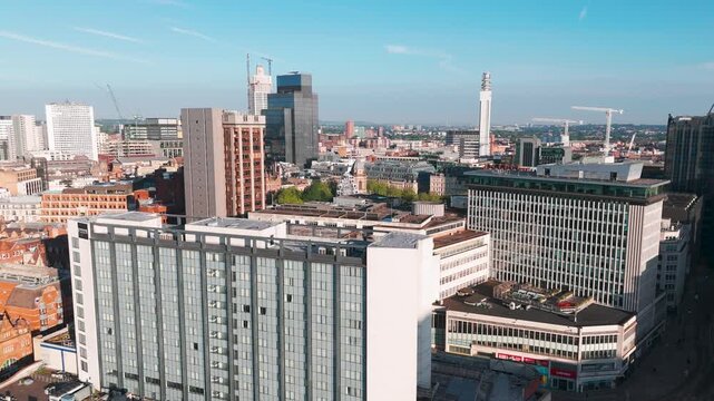 Birmingham Cathedral and 103 Colmore Row at Sunrise, England