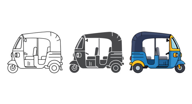 Auto rickshaw tuk tuk vector icon set - Glyph solid icon - Editable modern style icon - Clipart, sticker - icon set - Clipart