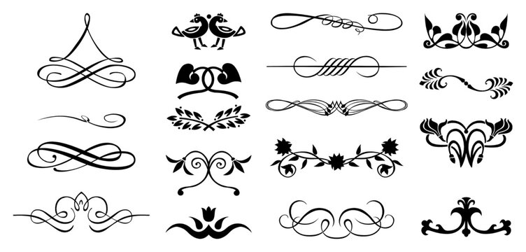 Ornate Bird Crown Infinity Floral Flourish Vector Set