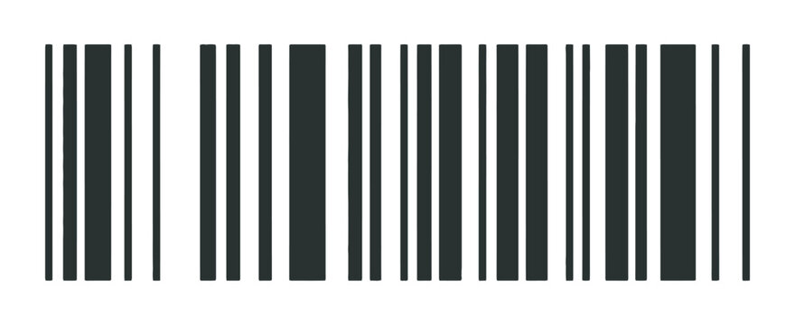 Barcode symbol fake barcode sample vector illustration, mockup product labeling retail packaging concept minimal black white transparent background