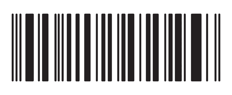 Barcode symbol fake barcode sample vector illustration, mockup product labeling retail packaging concept minimal black white transparent background