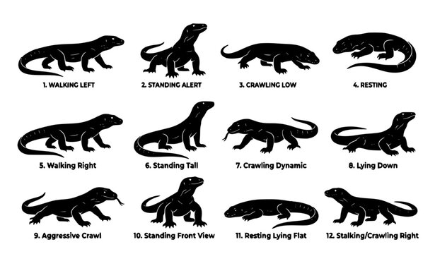 Minimal Komodo Dragon Reptile Logo Icon Vector Set