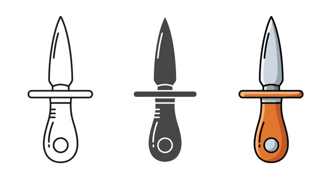 Sharp tactical dagger knife icon set - Editable line icons. Vector illustration - Glyph and solid icon set - Icon vector