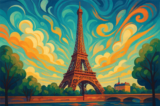 Eifel tower Paris design digital art style, illustration