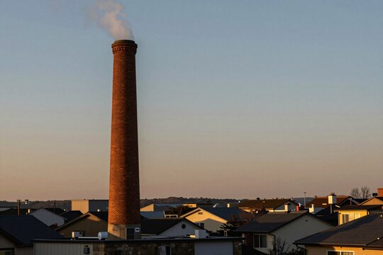 Sento public bathhouse tall chimney stack, copy space