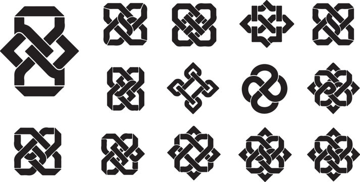 Celtic knot designs and patterns in black